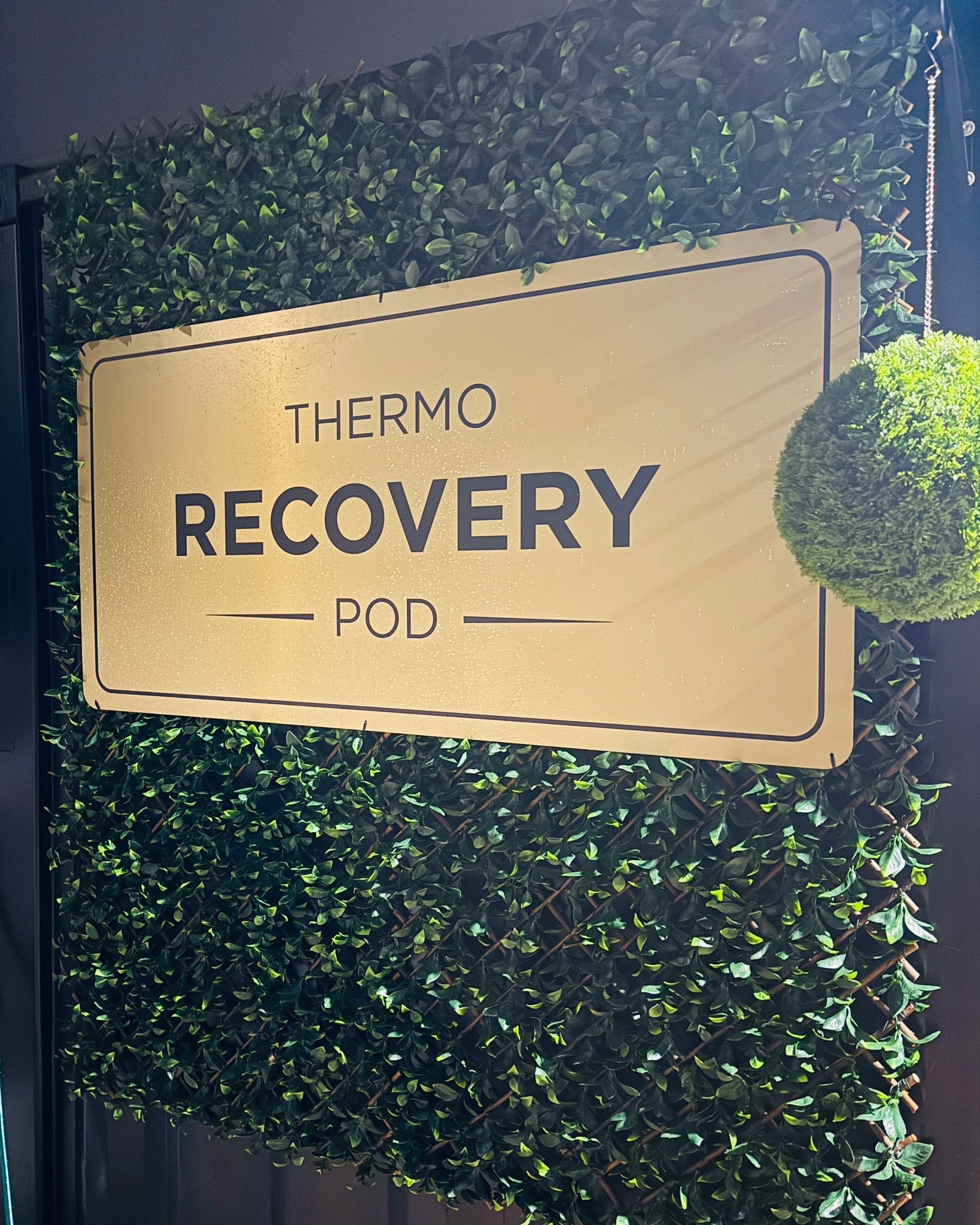 Thermo Recovery Pod gold branded signage